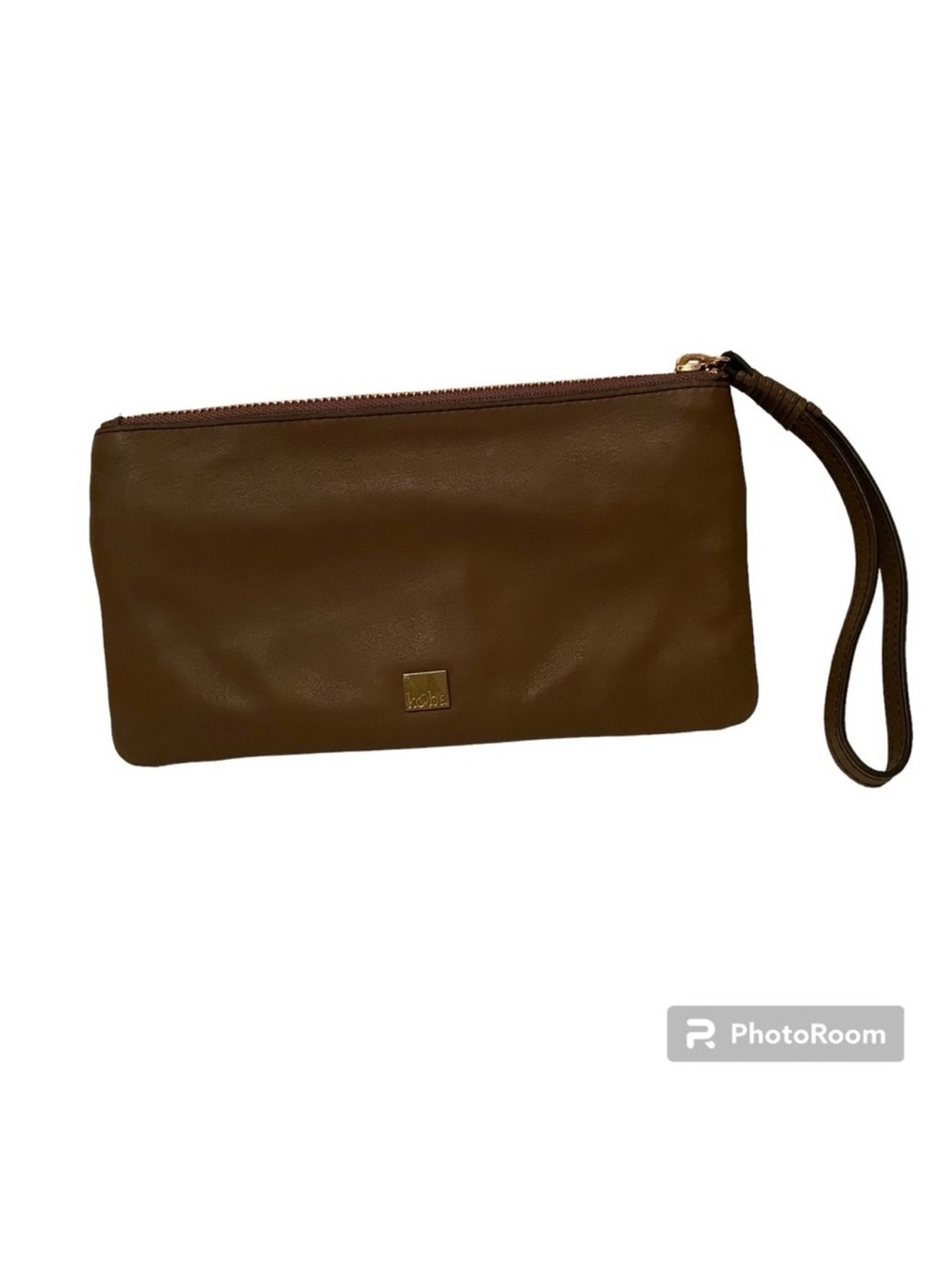 KOOBA BAG WRISTLET LONG WALLET BROWN LEATHER GOLD ZIP TOP CARD SLOTS ID BILLS